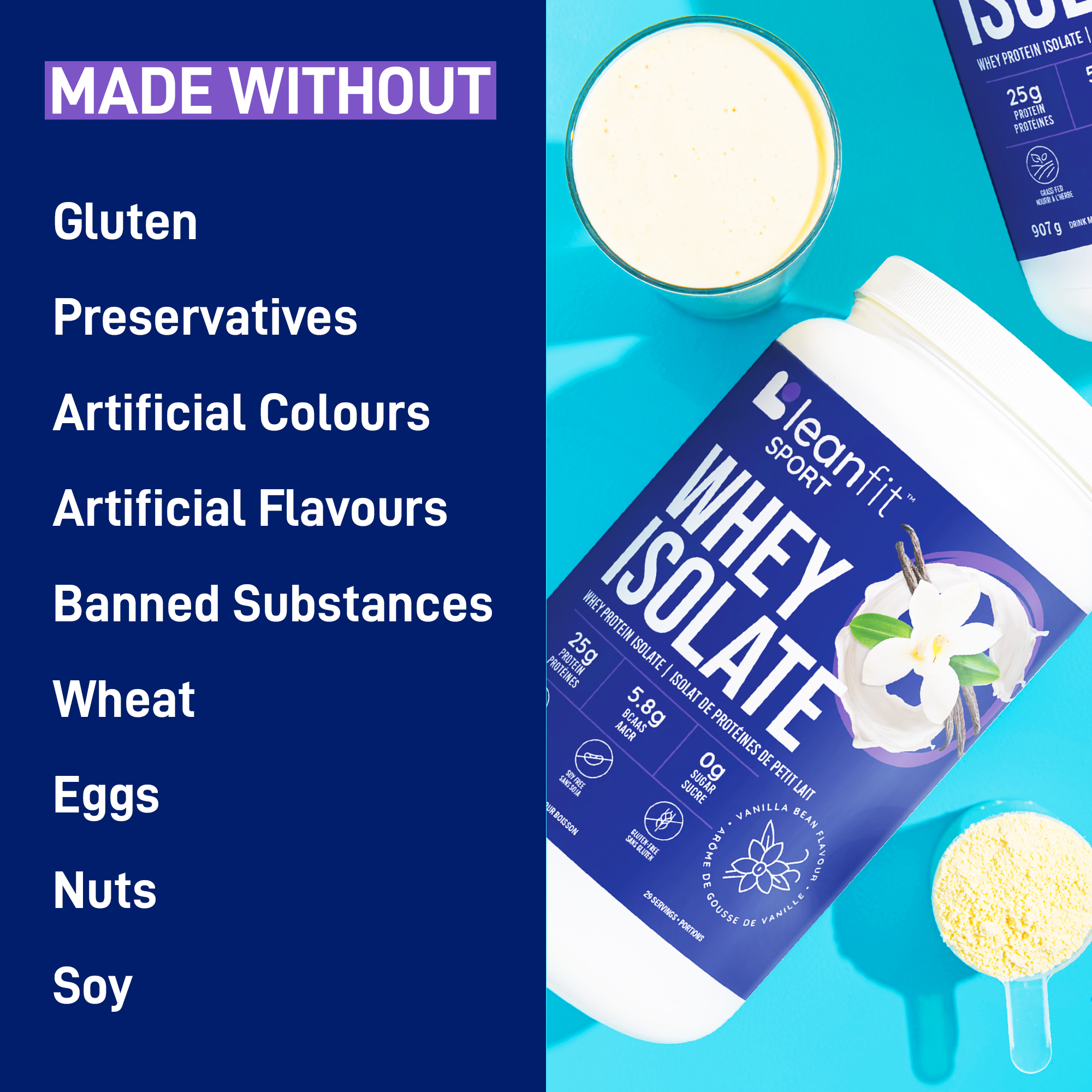Made without gluten, preservatives, artificial colours or flavours; banned-substance tested; no wheat, eggs, nuts, or soy
