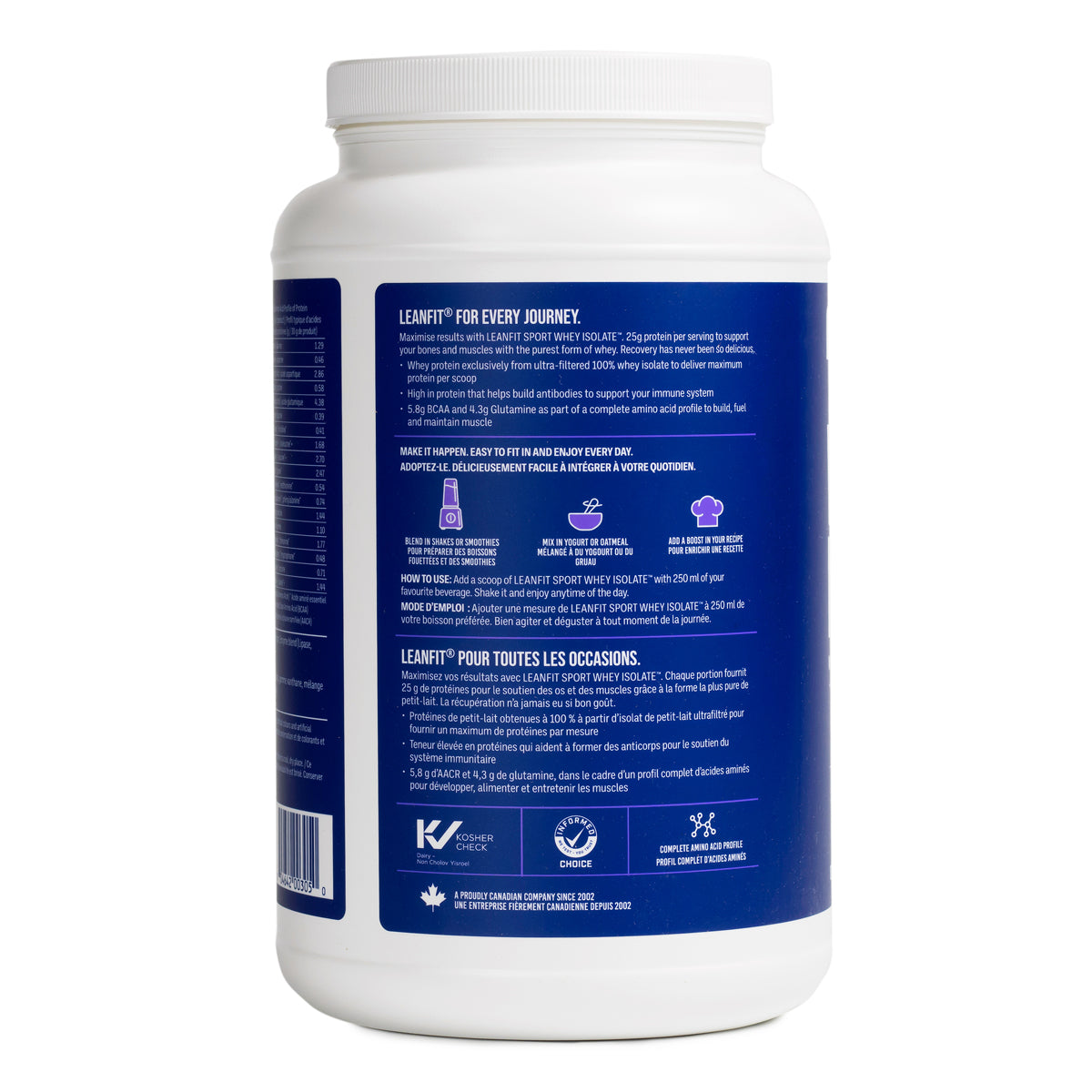 Side panel and barcode — LEANFIT Sport Whey Isolate (Vanilla Bean)
