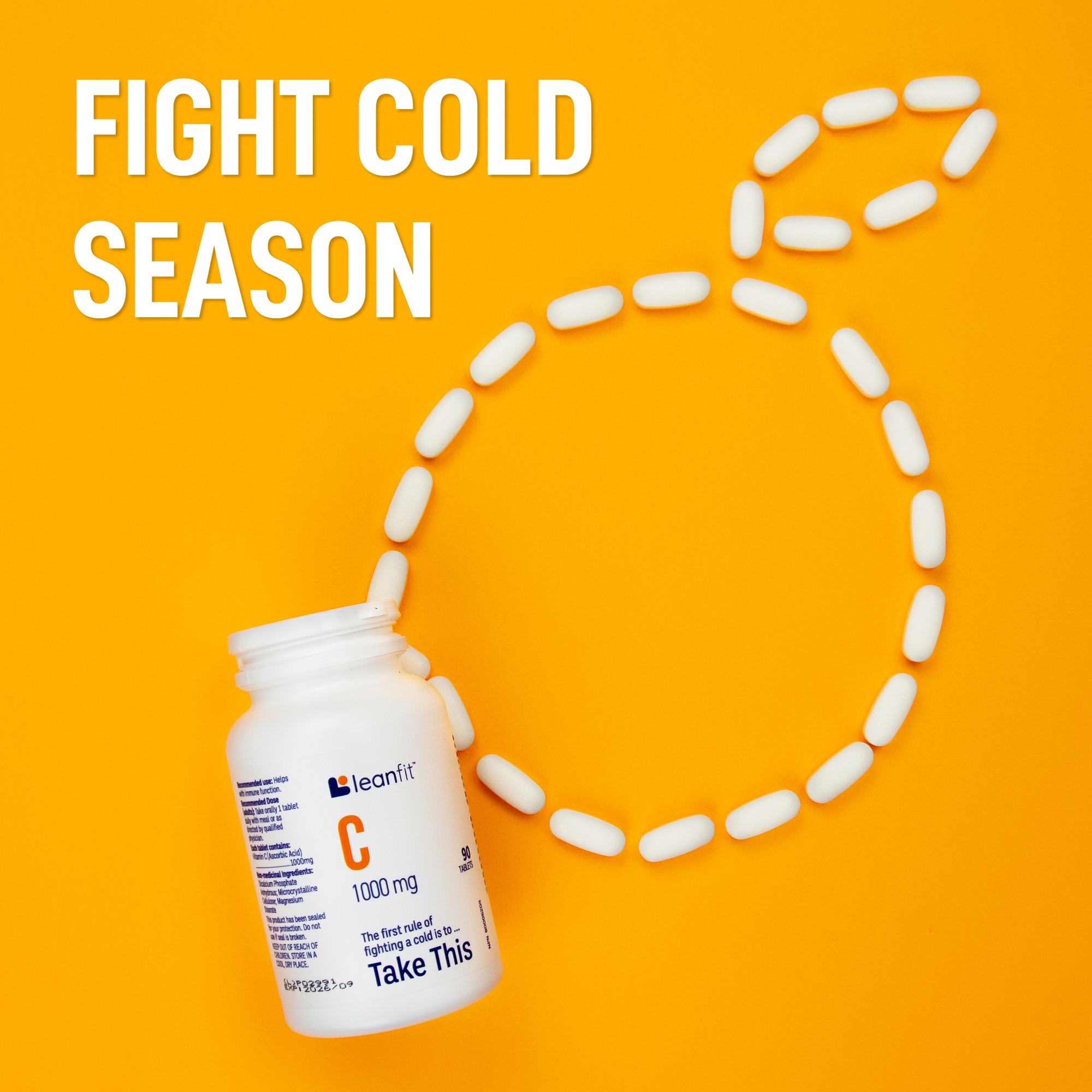 Fight cold season — LEANFIT Vitamin C bottle with upbeat graphic
