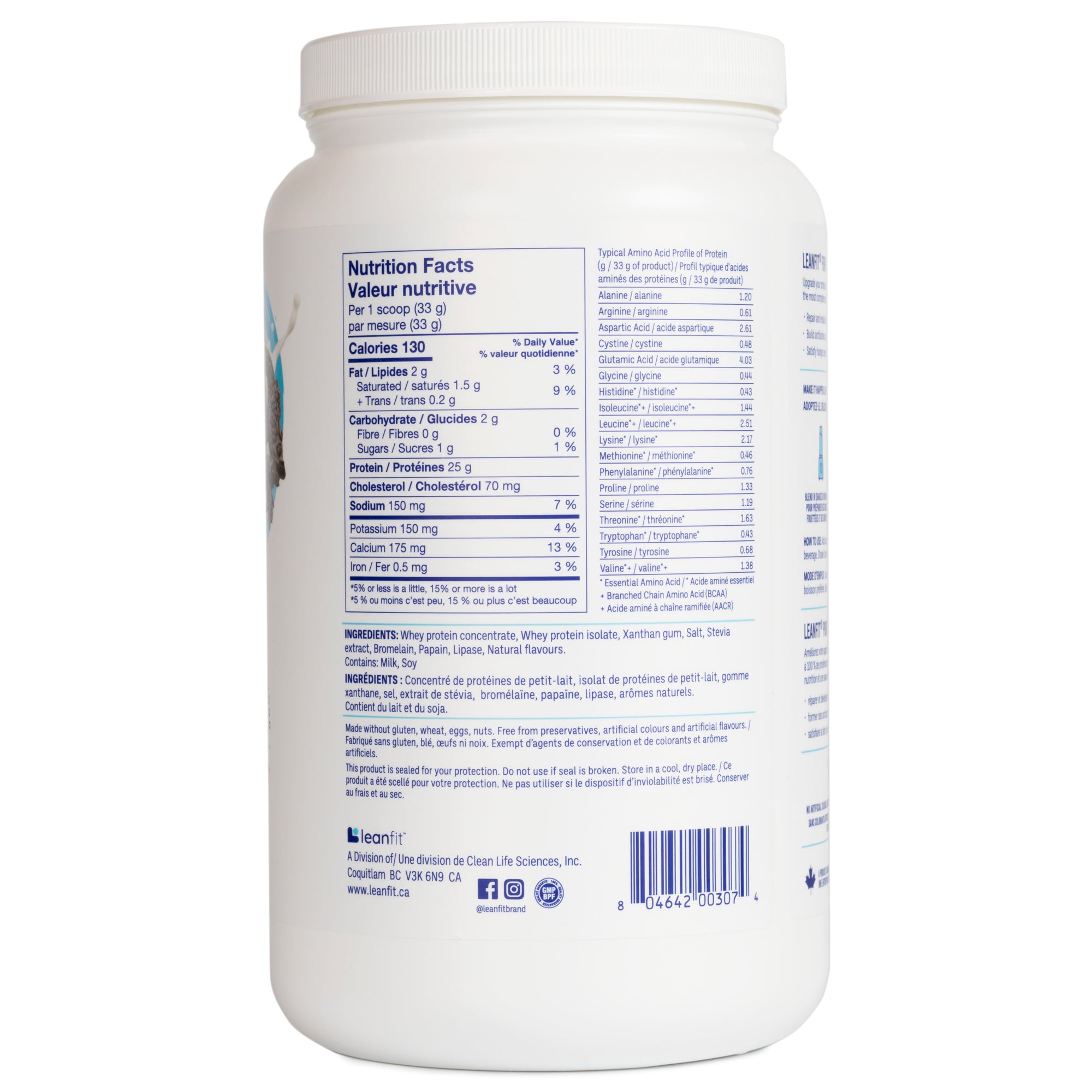 Side panel and barcode — LEANFIT Whey Protein Cookies & Cream
