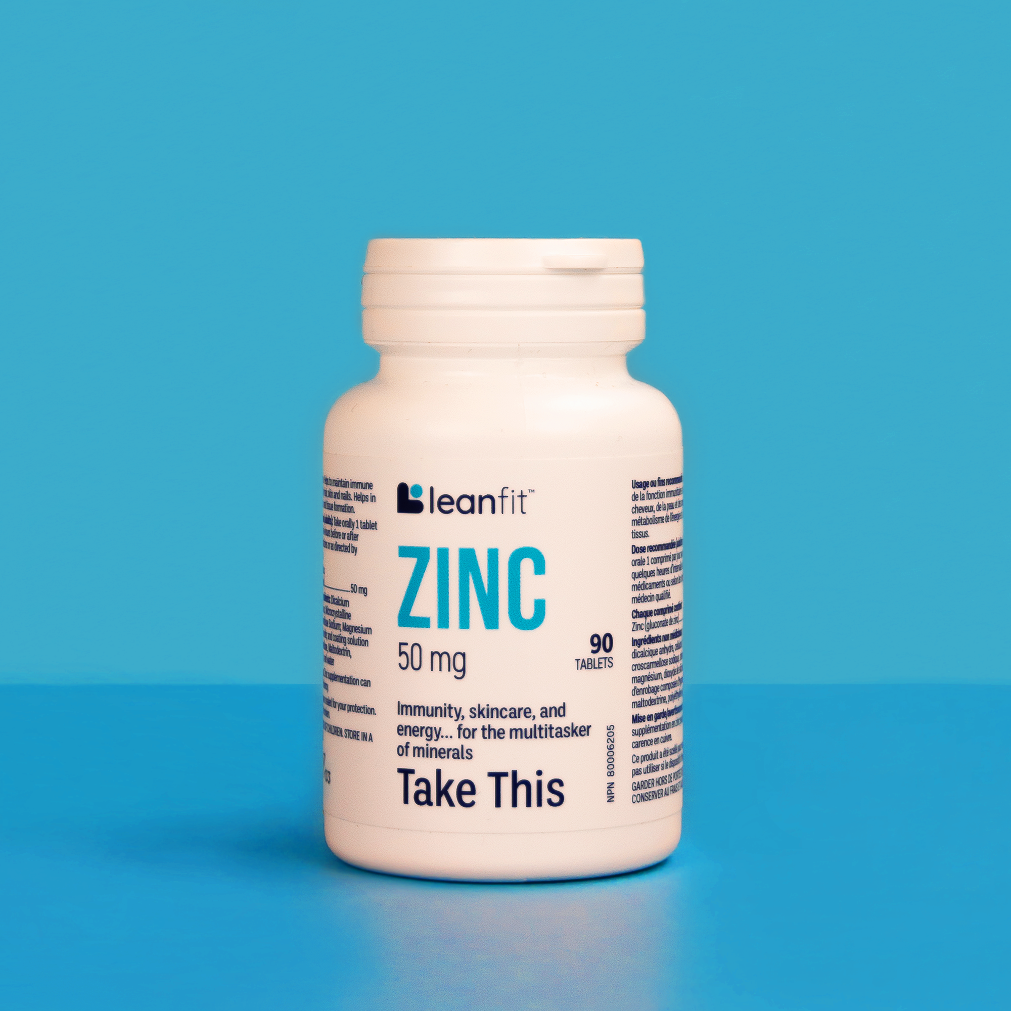 LEANFIT Zinc bottle on blue background
