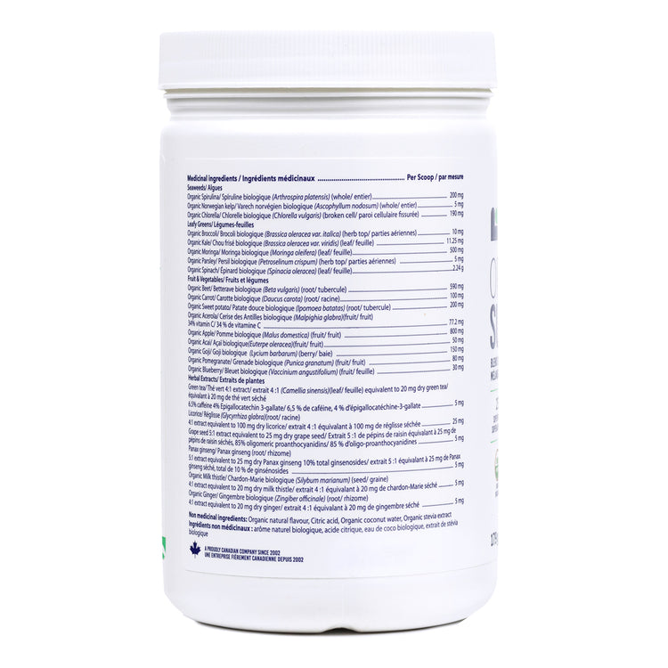 Back label with directions and certifications — LEANFIT Organic Super Greens Tropical Mango
