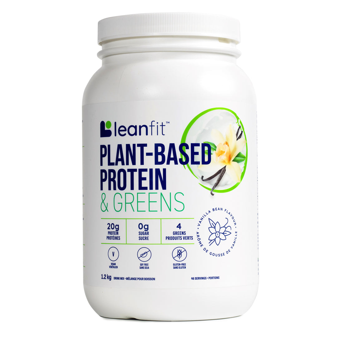 LEANFIT Plant-Based Protein & Greens — Vanilla — 1.02 kg jar, front label
